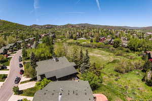 Birds eye view of property with a mountain view