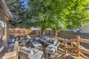 View of patio / terrace with an outdoor living space and a wooden deck