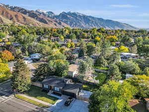 Aerial view featuring a mountain view