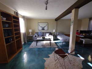 Living room featuring a textured ceiling