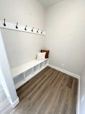 Mudroom with hardwood / wood-style floors