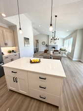 Kitchen featuring light hardwood / wood-style floors and vaulted ceiling