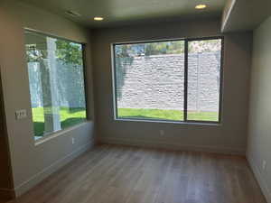 Spare room with a wealth of natural light and wood-type flooring