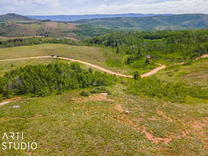 Aerial view with a mountain view