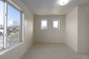 Spare room with a wealth of natural light and light colored carpet