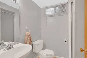 Basement bathroom with shower.