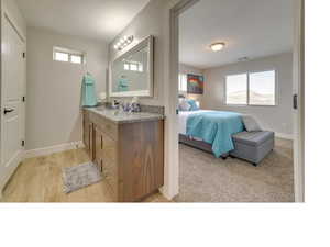 Interior space featuring wood-type flooring and vanity