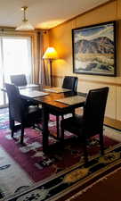 Dining room with vaulted ceiling
