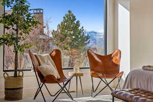 Sitting room with a mountain view