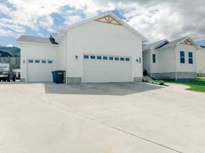 Exterior space featuring a garage