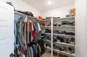 Spacious closet with carpet flooring