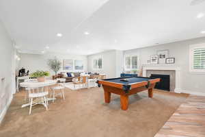 Recreation room featuring billiards and light hardwood / wood-style floors