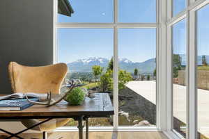 Main floor office with Oak Wood doors and 90* walled windows, Mtn Timpanogos views.