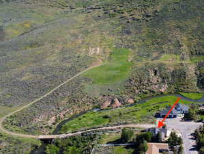 Aerial view featuring a mountain view