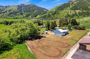 Drone / aerial view with a mountain view