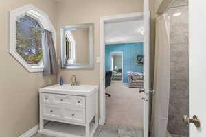 En suite bathroom with shower.