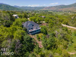 Bird's eye view with a mountain view