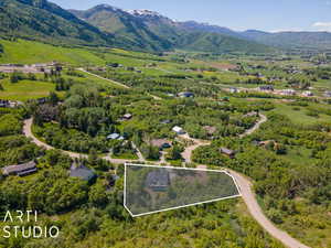 Birds eye view of property with a mountain view