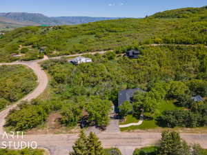 Drone / aerial view featuring a mountain view