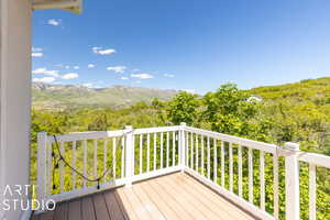 Deck featuring a mountain view