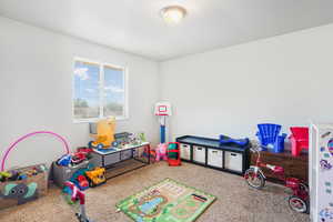 Recreation room featuring carpet flooring