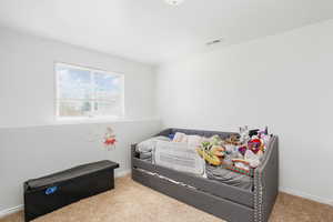 Bedroom with carpet flooring