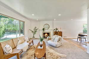 Living room featuring tile floors