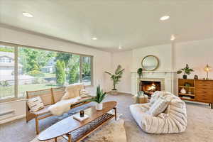 Carpeted living room featuring plenty of natural light