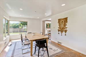 Dining area with tile floors