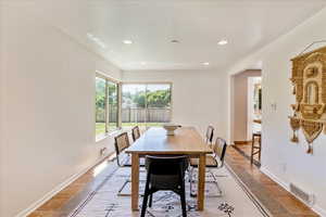 View of tiled dining room