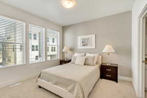 Carpeted bedroom with multiple windows