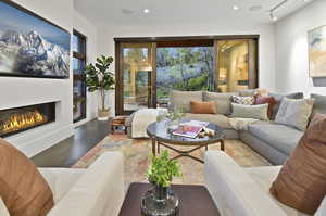 Living room featuring track lighting and hardwood / wood-style floors