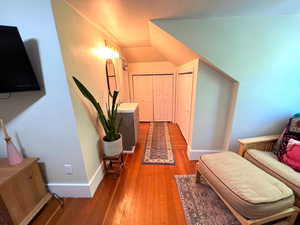 Second floor suite vanity and double closets.