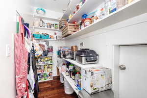 Pantry with small door from garage for groceries