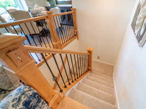 Stairs featuring carpet flooring