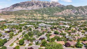 Drone / aerial view with a mountain view