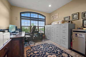 Office area featuring light wood-type flooring