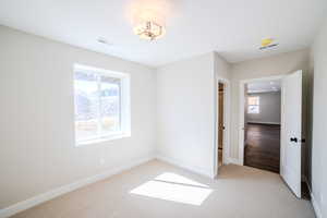 Empty room featuring light carpet and a healthy amount of sunlight