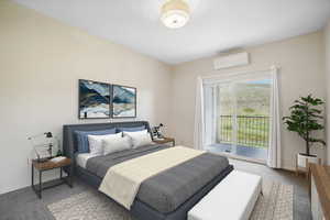 Primary ensuite bedroom with walk-in closet and nature preserve views