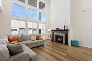 View of living room with gas fireplace