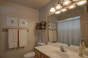 Bathroom with toilet and large vanity