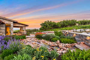 View of yard at dusk