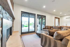 Living room with a fireplace