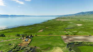 Aerial view with a water and mountain view