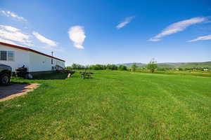 View of yard with a mountain view