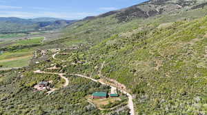 Aerial view featuring a mountain view