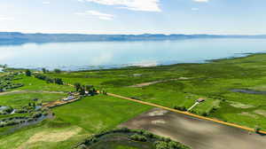 Bird's eye view featuring a water and mountain view