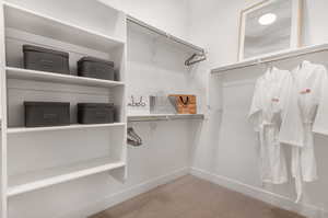 Spacious closet with carpet flooring