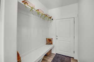 Mudroom featuring light hardwood / wood-style flooring