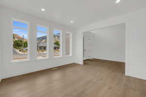 Unfurnished room with light wood-type flooring